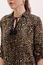 Tunique rayée à col noué 5613 - Marron clair