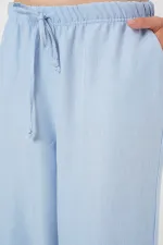 Kadın Geniş Paça Keten Pantolon 6735 - Mavi