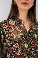 Kadın Desenli Uzun Tesettür Elbise 2585 - L. Siyah