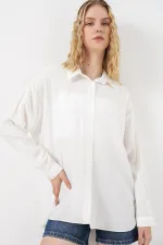 Kadın Uzun Oversize Gömlek 20334 - Beyaz