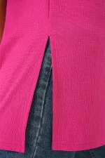 4332 Yanı Yırtmaçlı Örme Tişört - Fuşya