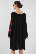 Nakışlı Midi Elbise 2531 - Siyah