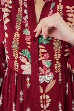 Robe hijab à motifs authentiques 2423 - H. Bordeaux