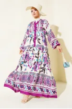 Robe hijab en viscose prune crème pour femme 2423