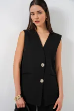Ensemble deux pièces gilet et pantalon pour femme 30086 - Noir