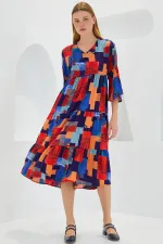 Robe courte en viscose à manches courtes pour femme, motif saxon rouge, 1959