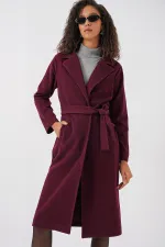 9118 Double Breasted Collar Cashmere Coat - Claret Red