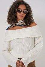 Pull oversize en maille à épaules dénudées pour femme (réf. 15908) - Blanc