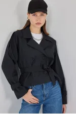 Trench-coat court ceinturé pour femme 5970 - Noir