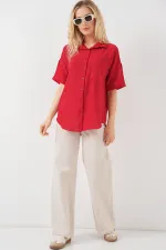 Chemise à manches courtes pour femme, aspect lin, référence 20336 - Rouge
