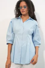 Women's Long Waist-Fitting Shirt 20383 - Blue Women's Long Waist-Fitting Shirt 20383 - Blue