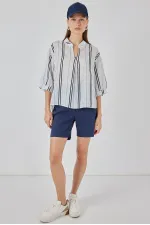 Women's Striped Oversize Blouse 967 - Light Blue