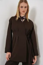 Kadın Yandan Bağlamalı Ceket Pantolon İkili Takım 30099 - Kahverengi