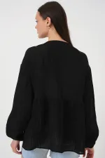 Kadın Önü Bağcıklı Uzun Kol Bluz 946 - Siyah