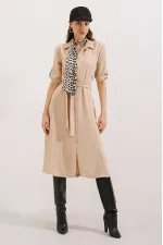 Robe-chemise beige ceinturée pour femme 2442