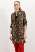 Tunique rayée à col noué 5613 - Marron clair