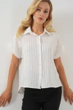 Women's Striped Short Sleeve Shirt 20327 - White