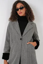 Manteau en cachemire à chevrons 9085 - Noir Manteau en cachemire à chevrons 9085 - Noir