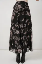 Jupe en mousseline à motifs pour femme 8057 - Noire