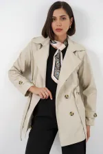 Trench-coat court ceinturé pour femme 5982 - Beige