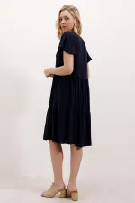 2352 V-Neck Short Dress - Light Navy Blue