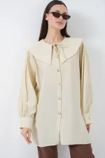 Tunique longue à col montant pour femme 5967 - Écru