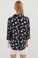 20243 Önü Bağlamalı Desenli Gömlek - Siyah