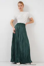 Jupe longue froissée brillante pour femme 8034 - Vert émeraude