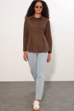 Kadın Belden Oturtmalı Poplin Gömlek 20384 - Kahverengi