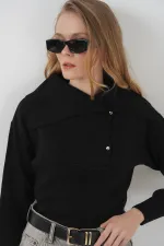 15921 Wide Collar Knitwear Sweater - Black