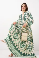 2423 Authentic Patterned Hijab Dress - Light Green