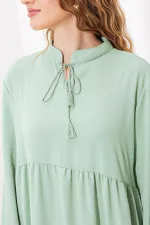 Kadın Çağla Yaka Bağcıklı Viskon Boydan Tesettür Elbise 1627