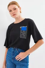 911 Printed Knitted Basic T-Shirt - Black