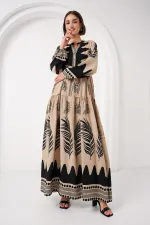 2423 Authentic Patterned Hijab Dress - C. Mink