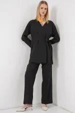 Kadın Yandan Bağlamalı Ceket Pantolon İkili Takım 30099 - Siyah