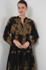 Black Gold Patterned Hijab Dress 2423