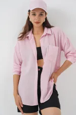 20153 Tek Cepli Oversize Keten Gömlek - A.Pudra