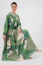 2423 Authentic Patterned Hijab Dress - A.Khaki