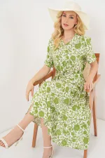 Kadın Kısa Kol Desenli Elbise 2560 - E.Yeşil