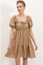 Robe évasée en popeline 2351 - Camel