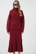 15892 Sweater Skirt and Knitwear Two-Piece Set - Red