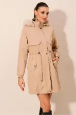 Manteau à capuche en fausse fourrure 9129 - Beige