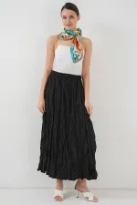 Women's Long Crinkle Skirt 8042 - Black