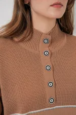 Kadın Çizgili Oversize Triko İkili Takım 15957 - Camel