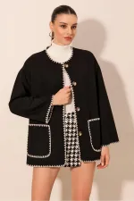 Veste en cachemire brodée Boyfriend 0690 - Noire