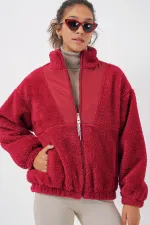 5194 Women's Plush Coat Jacket - Light Claret Red