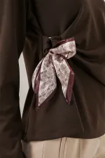 Kadın Fular Detaylu Uzun Kol Bluz 40000 - Kahverengi