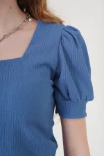 0409 Chemisier tricoté à col carré - Indigo