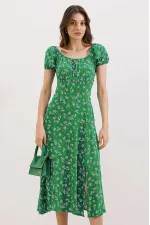 2427 Slit Floral Viscose Dress - Green