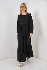 Kadın Bebe Yaka Uzun Tesettür Elbise 2592 - Siyah